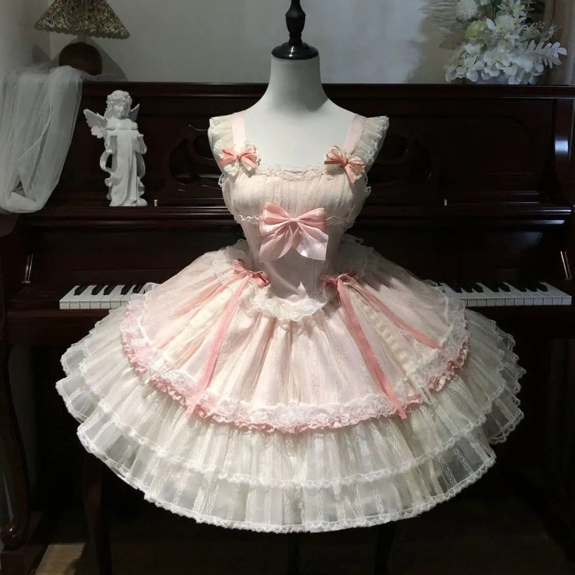 Robe Lolita Cosplay de Style japonais Kawaii pour femmes, Vintage, en dentelle douce, avec nœud, à volants, robes de gâteau, Harajuku Y2k, robe à bandes Slim Robe Lolita Cosplay de Style japonais Kawaii pour femmes, Vintage, en dentelle douce, avec nœud, à volants, robes de gâteau, Harajuku Y2k, robe à bandes Slim