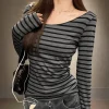 t shirt rayé à manches longues pour femmes, nouveaux modèles de base japonais, slim, sans bretelles, style de rue coréen y2k, printemps automne