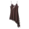 robe courte en satin épissé en dentelle pour femmes, sans manches, dos nu, asymétrique, robes de soirée, été, 2025 ﻿