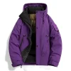veste d'hiver harajuku pour hommes, manteau en coton épais à capuche, imperméable, bande magique, badge de bras, chaud, multi poches, style à la mode