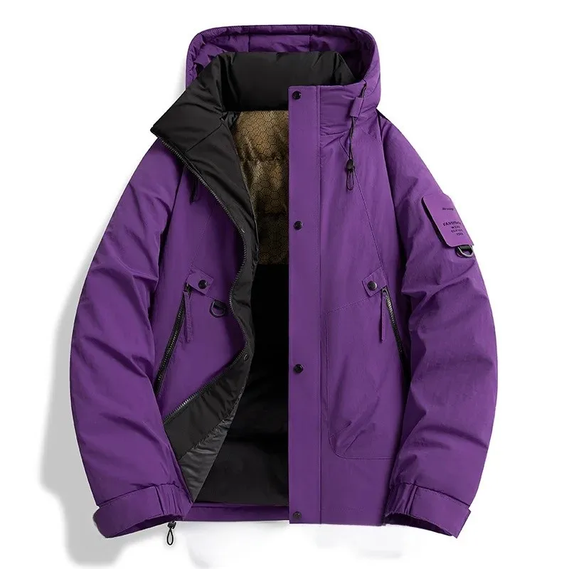 veste d'hiver harajuku pour hommes, manteau en coton épais à capuche, imperméable, bande magique, badge de bras, chaud, multi poches, style à la mode veste d'hiver harajuku pour hommes, manteau en coton épais à capuche, imperméable, bande magique, badge de bras, chaud, multi poches, style à la mode