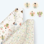 Papier d’emballage rose enchanté pour enfants, nickel é de terre de calcul, cadeau rond, fournitures de fête d&rsquo;anniversaire, baby shower, enfants garçons et filles, 12 pièces