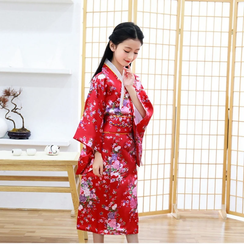 robe yukata florale de style japonais traditionnel pour enfants, costume de samouraï vintage obi pour halloween, tenue haori robe yukata florale de style japonais traditionnel pour enfants, costume de samouraï vintage obi pour halloween, tenue haori
