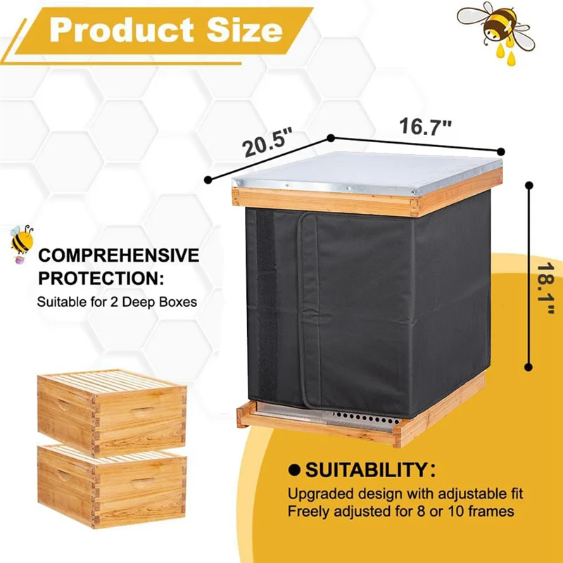 ralca enveloppement de ruche d'abeilles d'hiver pour ruives à 8 et 10 cadres, enveloppe de ruche réglable en tissu oxford, imperméable, coupe vent, réutilisable ralca enveloppement de ruche d'abeilles d'hiver pour ruives à 8 et 10 cadres, enveloppe de ruche réglable en tissu oxford, imperméable, coupe vent, réutilisable