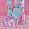 y2k noir rose doux arc punk plate forme sandales femmes talon épais cristal gemme talons hauts grande taille cosplay lolita chaussures de créateur