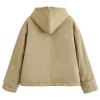 hh veste courte à capuche femme automne hiver multi poche cordon conception polyvalent haut à la mode chaud dame manteau décontracté