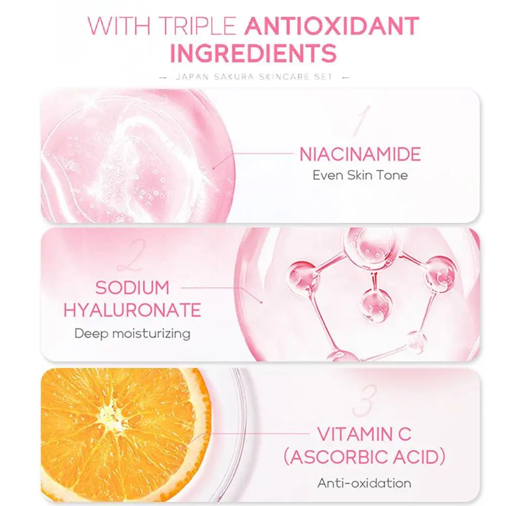 sakura kit de soins de la peau pour femme, nettoyant, sérum, crème pour les yeux, crème pour le visage, crème solaire, produits de beauté, voyage sakura kit de soins de la peau pour femme, nettoyant, sérum, crème pour les yeux, crème pour le visage, crème solaire, produits de beauté, voyage