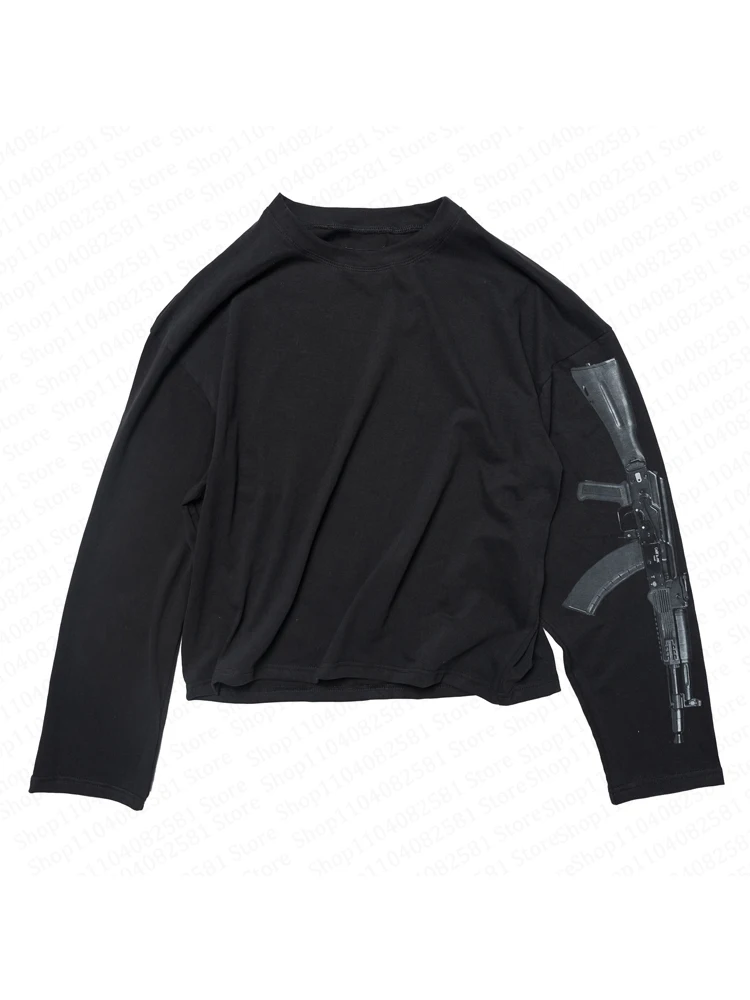 harajuku années 90 streetwear gothique bébé t shirt avec motif imprimé pistolet t shirt à manches longues emo fille coupe ajustée y2k kawaii haut tendance harajuku années 90 streetwear gothique bébé t shirt avec motif imprimé pistolet t shirt à manches longues emo fille coupe ajustée y2k kawaii haut tendance