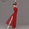 Costume de danse folklorique classique chinoise pour femmes, Cheongsam de Style ethnique, taille haute, fente rouge, vêtements de spectacle de danse moderne Costume de danse folklorique classique chinoise pour femmes, Cheongsam de Style ethnique, taille haute, fente rouge, vêtements de spectacle de danse moderne