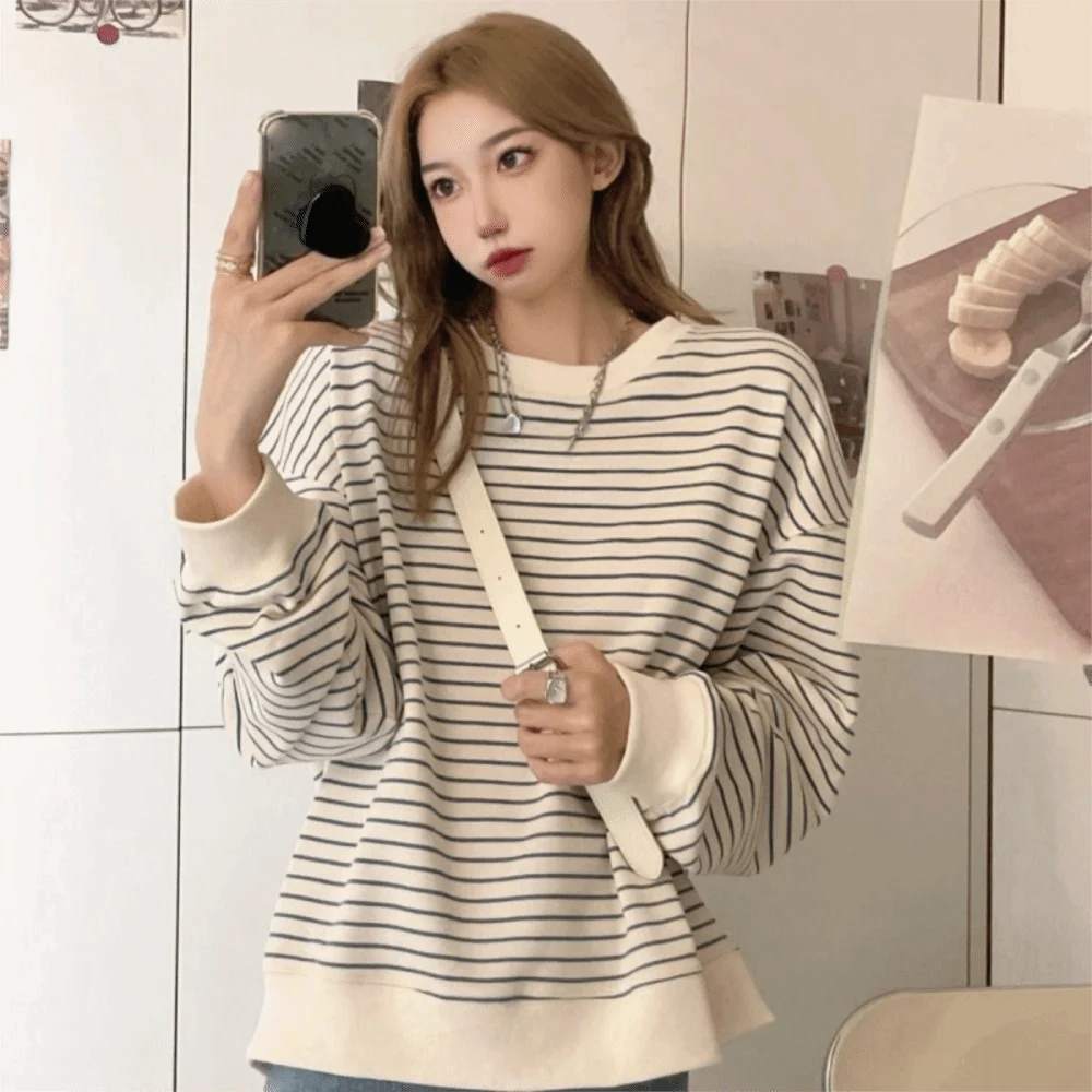 sweat shirt à capuche rayé harajuku y2k, ample, surdimensionné, manches longues, streetwear, col en v, pour femmes étudiantes sweat shirt à capuche rayé harajuku y2k, ample, surdimensionné, manches longues, streetwear, col en v, pour femmes étudiantes