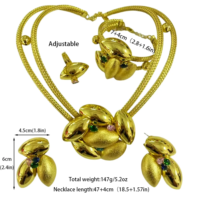 ensemble de bijoux couleur or dubaï pour mariée, grand collier et boucles d'oreilles, bracelet de fête africain élégant, bague, bijoux ensemble de bijoux couleur or dubaï pour mariée, grand collier et boucles d'oreilles, bracelet de fête africain élégant, bague, bijoux