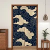 rideau de porte nordique japonais occultant en lin, motif ondulé bleu blanc, pour entrée, cuisine, salle de bains, chambre à coucher, couloir, décoration de maison