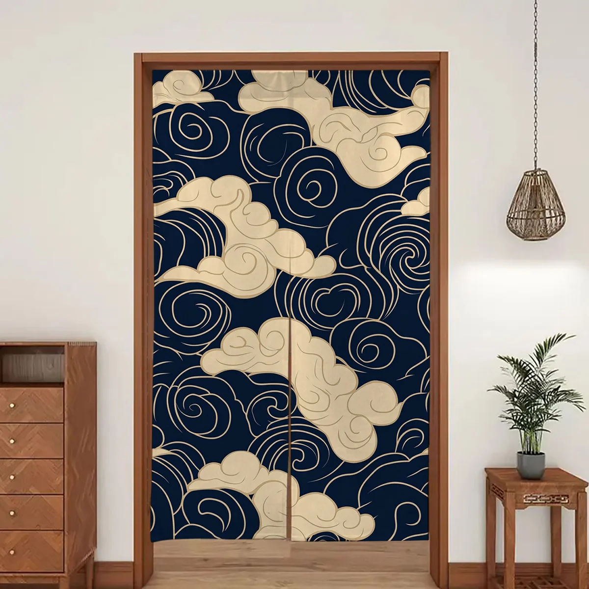 rideau de porte nordique japonais occultant en lin, motif ondulé bleu blanc, pour entrée, cuisine, salle de bains, chambre à coucher, couloir, décoration de maison rideau de porte nordique japonais occultant en lin, motif ondulé bleu blanc, pour entrée, cuisine, salle de bains, chambre à coucher, couloir, décoration de maison