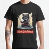 t shirt 100% coton imprimé chat samouraï japonais, vêtement de grande taille, kawaii, ninja, kitty, kokor