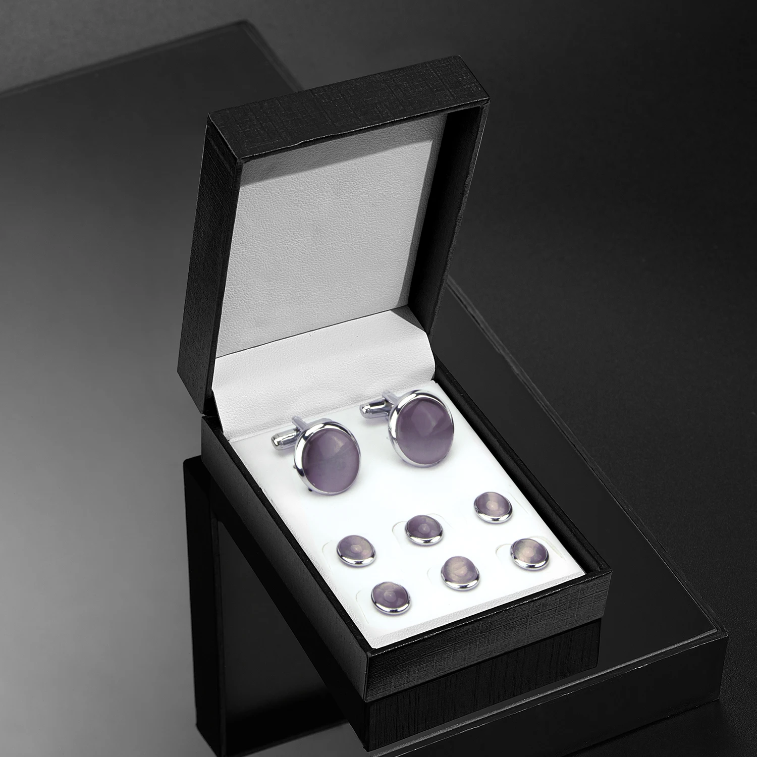 ensembles de clous et boutons de manchette de smoking pour hommes, cristal noir, boutons de manchette de mariage, biscuits en pierre d'opale, cadeau de toilettage violet ensembles de clous et boutons de manchette de smoking pour hommes, cristal noir, boutons de manchette de mariage, biscuits en pierre d'opale, cadeau de toilettage violet