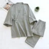 Pyjama japonais en gaze à lacets pour hommes, kimono d&rsquo;été et d&rsquo;automne, confortable, manches à cinq points, vêtements de nuit trempés