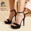 Sandales à talons fins en daim noir pour femmes, style européen et américain, 13cm, talons hauts carrés d&rsquo;été, chaussures à plateforme optique Parker