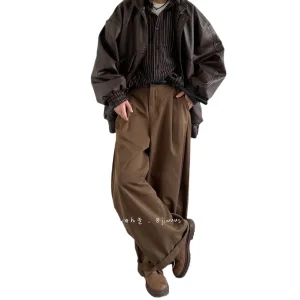 Pantalon tombant japonais pour hommes, rétro, taille haute, amincissant, droit, jambes larges, ample, décontracté, automne et hiver