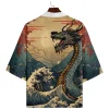 kimono japonais pour hommes et femmes, chemise imprimée dragon démon, vêtements cardigan harajuku pour hommes et femmes, kimono traditionnel haori