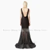 robe de soirée moderne en satin noir à pois en mousseline de soie, dos nu, sexy, sirène, sans manches, trompette, robes de soirée formelles pour femmes
