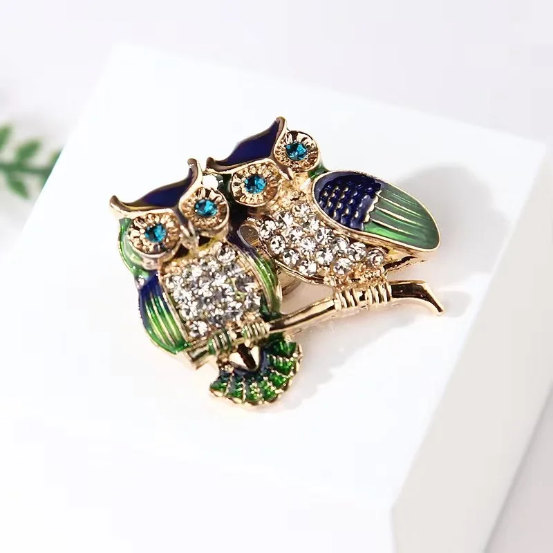 broches double hibou tendance, strass, badge, oiseau, animal, fête, costume décontracté, badge de décoration pour femmes, cadeaux de corsage broches double hibou tendance, strass, badge, oiseau, animal, fête, costume décontracté, badge de décoration pour femmes, cadeaux de corsage