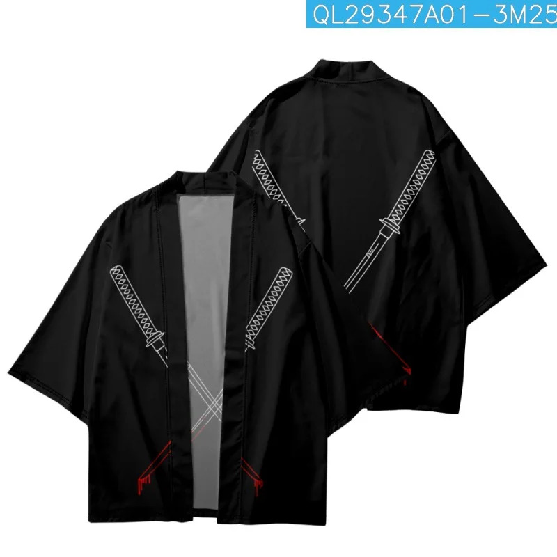 Été ample mode japonaise couteau de samouraï imprimé Kimono Streetwear Cardigan Robe femmes hommes Haori haut Yukata Été ample mode japonaise couteau de samouraï imprimé Kimono Streetwear Cardigan Robe femmes hommes Haori haut Yukata