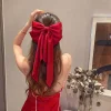 pince à cheveux en ruban à grand nœud rouge pour femmes, élégante, mode simple, solide, queue de cheval en satin, épingle à cheveux, accessoires pour cheveux pour filles