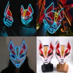 Masque de Renard Japonais à Lumière LED Néon, Costume d’Halloween, Accessoires de ixde brevCosplay Masque de Renard Japonais à Lumière LED Néon, Costume d’Halloween, Accessoires de ixde brevCosplay