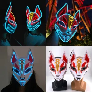 Masque de Renard Japonais à Lumière LED Néon, Costume d’Halloween, Accessoires de ixde brevCosplay Masque de Renard Japonais à Lumière LED Néon, Costume d’Halloween, Accessoires de ixde brevCosplay