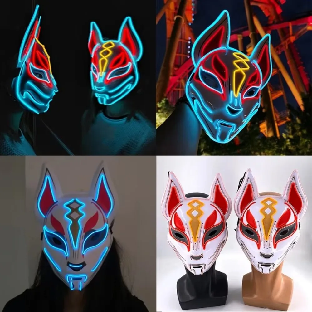 Masque de Renard Japonais à Lumière LED Néon, Costume d’Halloween, Accessoires de ixde brevCosplay Masque de Renard Japonais à Lumière LED Néon, Costume d’Halloween, Accessoires de ixde brevCosplay