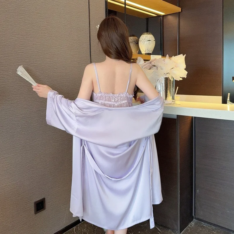 robe set lady short kimono sleepwear sexy spaghetti strap satin nightgown set 2pcs temptation lingerie summer kimono robe set lady short kimono sleepwear sexy spaghetti strap satin nightgown set 2pcs temptation lingerie summer kimono
