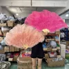 Grand éventail personnalisé en plumes d’autruche kaki, 100cm, accessoires de danseuse pour spectacle sur scène, 13 barres, pliable Grand éventail personnalisé en plumes d’autruche kaki, 100cm, accessoires de danseuse pour spectacle sur scène, 13 barres, pliable