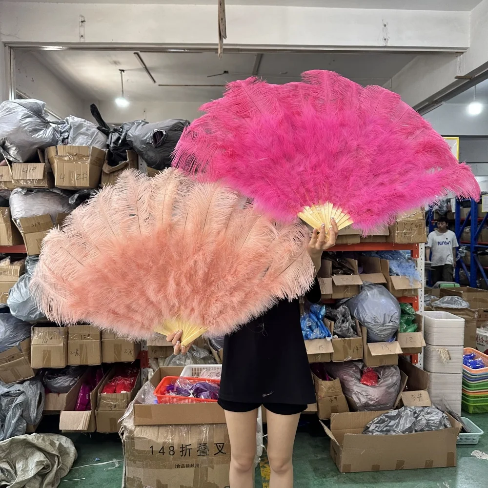 Grand éventail personnalisé en plumes d’autruche kaki, 100cm, accessoires de danseuse pour spectacle sur scène, 13 barres, pliable Grand éventail personnalisé en plumes d’autruche kaki, 100cm, accessoires de danseuse pour spectacle sur scène, 13 barres, pliable