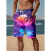 short de plage décontracté pour hommes, vacances hawaïennes, imprimé paysage crépuscule, short de planche harajuku, mode d'été, malles amusantes pour hommes