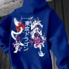 sweat à capuche dragon noir pour hommes avec imprimé fleur de cerisier japonais, pull streetwear dragon tokyo pour la chance