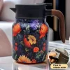 théière à motif floral, bouilloire à thé en acier, 1000ml, anti goutte, bouilloire à thé de cuisine, infuseur à thé, bouilloire familiale