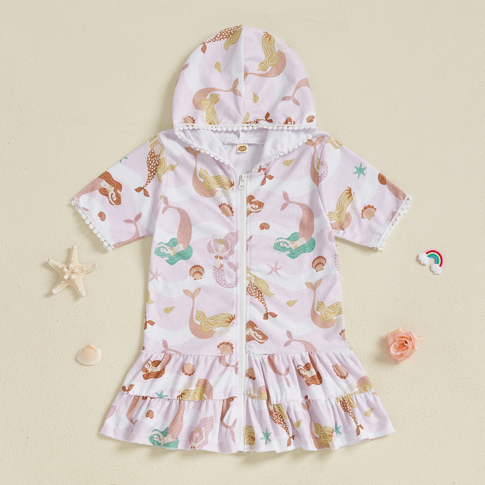 enfants filles maillot de bain couvrir été sirène imprimé fermeture éclair à capuche plage couvrir éruptions cutanées pour enfant en bas âge maillot de bain enfants filles maillot de bain couvrir été sirène imprimé fermeture éclair à capuche plage couvrir éruptions cutanées pour enfant en bas âge maillot de bain