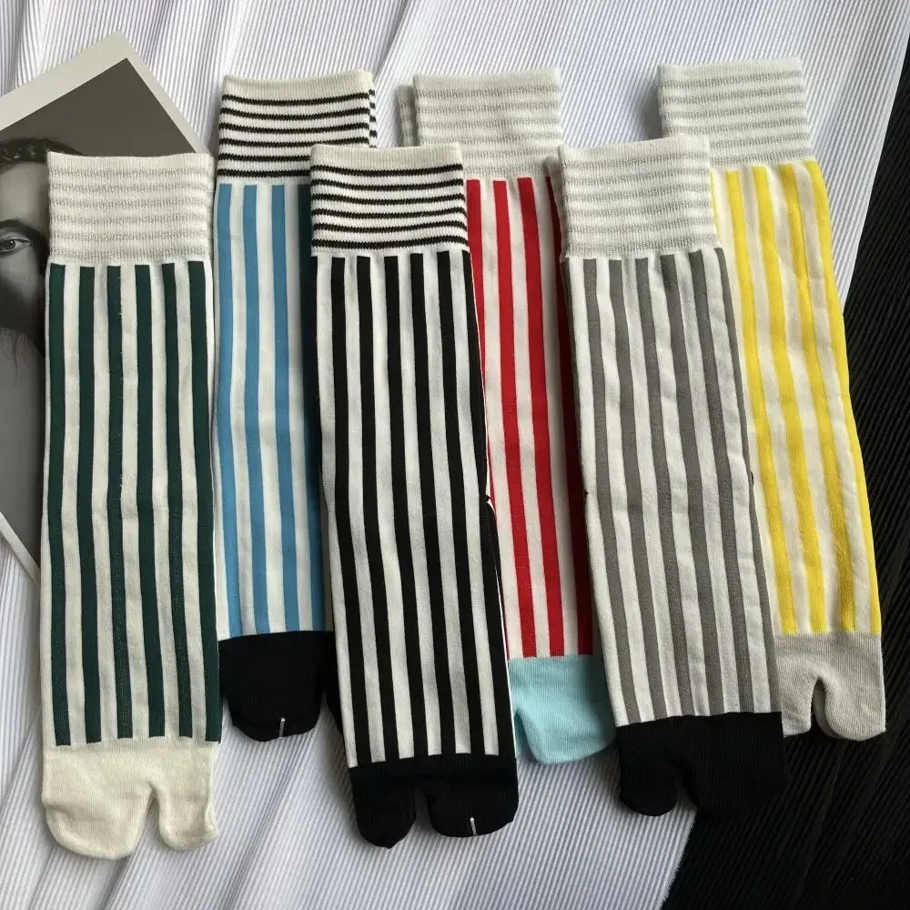 chaussettes rétro colorées à bout rayé, tube central fendu, en coton peigné, harajuku, chaussettes tabi japonaises pour femmes chaussettes rétro colorées à bout rayé, tube central fendu, en coton peigné, harajuku, chaussettes tabi japonaises pour femmes