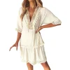robe bohème brodée à col en v pour femmes, robes décontractées élégantes avec glands, robe éducative confortable