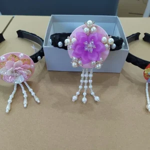 Bandeau coréen à fleurs classiques en perles, Hanbok traditionnel, coiffure avec pompons, cerceau pour cheveux de danse sur scène, Hanfu