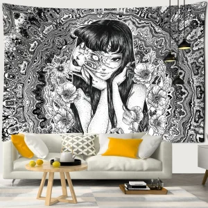 Tapisserie murale suspendue de dessin animé d’horreur japonais, Tapiz mystérieux, Illustration d’horreur de dessin animé, décoration de salle d’art Kawaii pour la maison Tapisserie murale suspendue de dessin animé d’horreur japonais, Tapiz mystérieux, Illustration d’horreur de dessin animé, décoration de salle d’art Kawaii pour la maison
