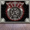 Tapisserie Vikings de la mythologie nordique sans cadre, runes anciennes mystéruses, Totem, Art mural suspendu pour salon, chambre à coucher, maison