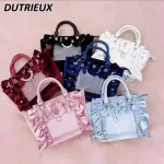 Sacs à main en velours à volants pour femmes, sac à dos de dessin animé, style japonais, décontracté, élégant, portable, printemps, automne, nouveau Sacs à main en velours à volants pour femmes, sac à dos de dessin animé, style japonais, décontracté, élégant, portable, printemps, automne, nouveau