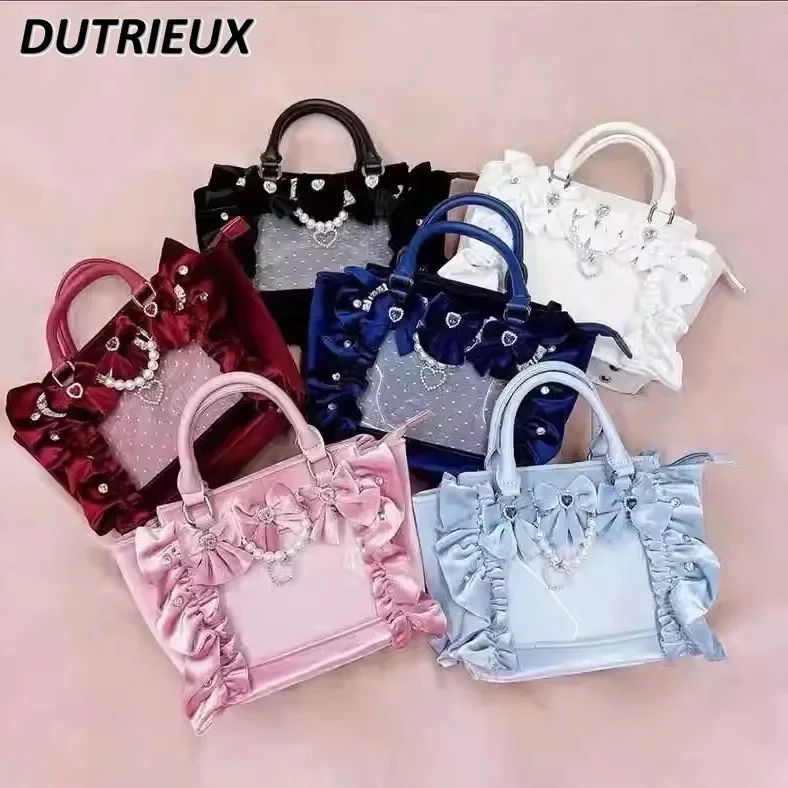 Sacs à main en velours à volants pour femmes, sac à dos de dessin animé, style japonais, décontracté, élégant, portable, printemps, automne, nouveau Sacs à main en velours à volants pour femmes, sac à dos de dessin animé, style japonais, décontracté, élégant, portable, printemps, automne, nouveau