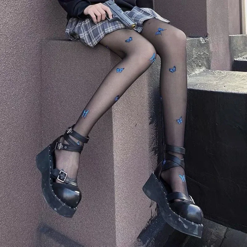 jjk bas imprimé papillon bleu pour femme, collants lolita pour filles, blanc, filé à noyau, doux, mince, nickel é, marée, lait, sexy jjk bas imprimé papillon bleu pour femme, collants lolita pour filles, blanc, filé à noyau, doux, mince, nickel é, marée, lait, sexy
