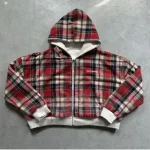 Cardigan à capuche avec fermeture éclair à carreaux Double face rouge rétro coréen pour hommes et femmes Y2K Harajuku mode Hip-Hop gothique veste ample décontractée