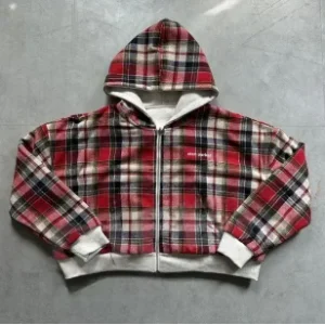 Cardigan à capuche avec fermeture éclair à carreaux Double face rouge rétro coréen pour hommes et femmes Y2K Harajuku mode Hip-Hop gothique veste ample décontractée Cardigan à capuche avec fermeture éclair à carreaux Double face rouge rétro coréen pour hommes et femmes Y2K Harajuku mode Hip-Hop gothique veste ample décontractée