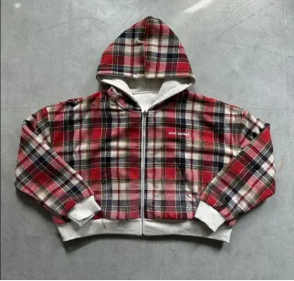 Cardigan à capuche avec fermeture éclair à carreaux Double face rouge rétro coréen pour hommes et femmes Y2K Harajuku mode Hip-Hop gothique veste ample décontractée Cardigan à capuche avec fermeture éclair à carreaux Double face rouge rétro coréen pour hommes et femmes Y2K Harajuku mode Hip-Hop gothique veste ample décontractée