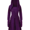 robe gothique vintage élégante à manches longues, à capuche, ceinturée, y2k, costume de spectacle festif pour femmes, couleur pure, tendance, cosplay, nouvelle collection 2025