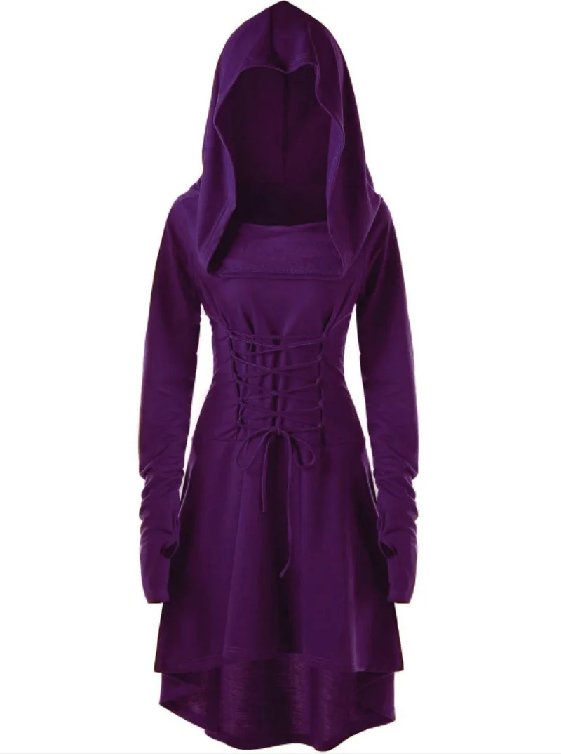 robe gothique vintage élégante à manches longues, à capuche, ceinturée, y2k, costume de spectacle festif pour femmes, couleur pure, tendance, cosplay, nouvelle collection 2025 robe gothique vintage élégante à manches longues, à capuche, ceinturée, y2k, costume de spectacle festif pour femmes, couleur pure, tendance, cosplay, nouvelle collection 2025